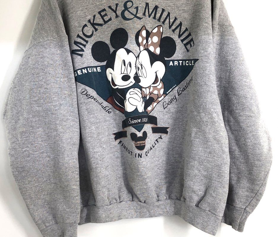 Vintage 90s Disney Mickey & Minnie Mouse Graphic Crewneck Sweatshirt Grey Sz L