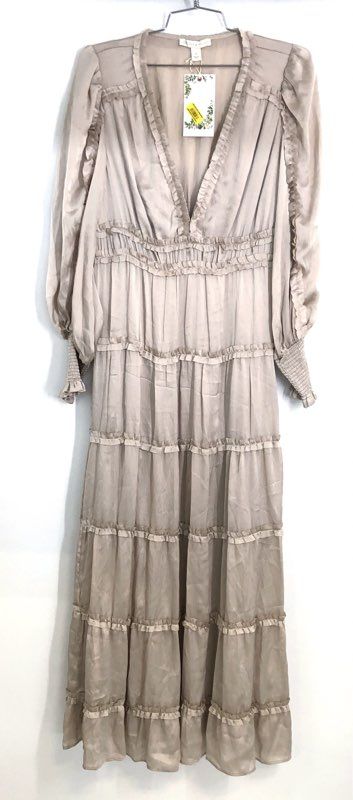Chelsea and Violet Women's Champagne Toast Ruffle Tiered Maxi Dress NWT Sz S