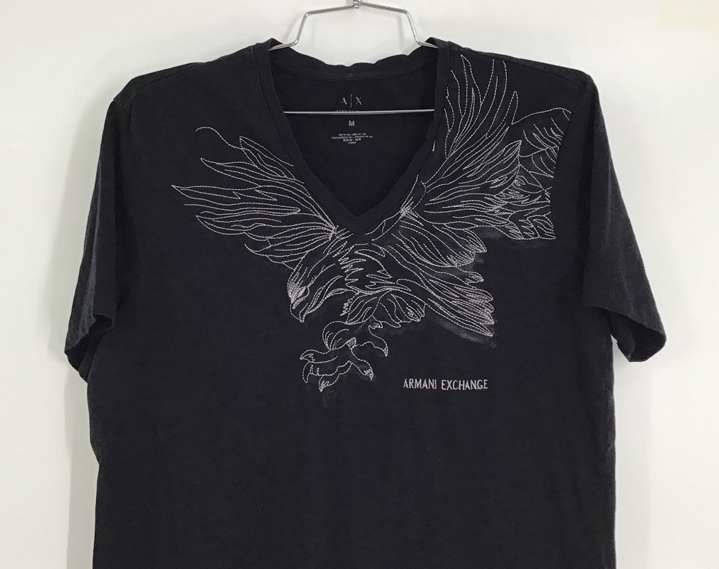 Armani Exchange Men&#39;s Black V-Neck Short Sleeve Graphic T-Shirt - Size M