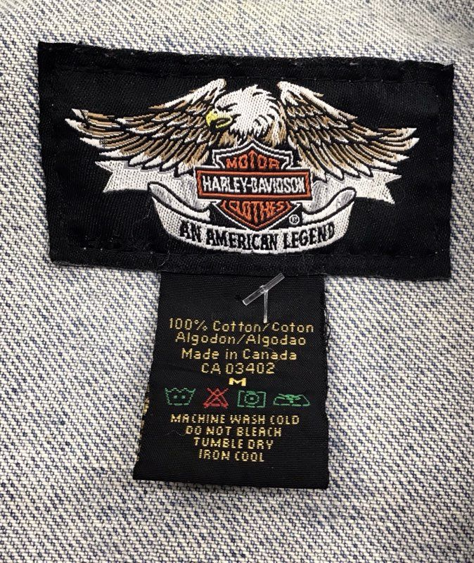 Vintage 90s Harley-Davidson Denim Trucker Back Patch Vest Made in Canada Sz M