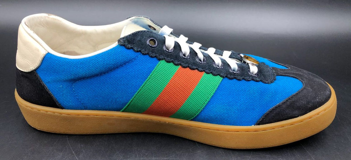 Gucci G74 Nylon 'Bright Blue' Men's Sneakers with Web Stripes - Size 43 (+COA)