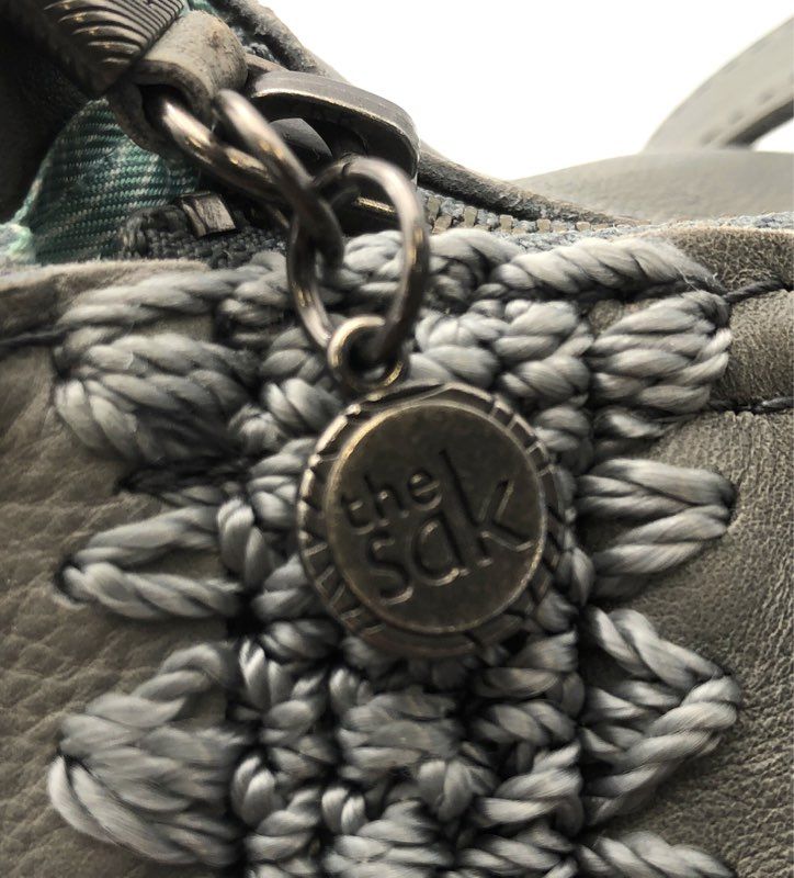 The Sak Grey Playa Leather Crochet Trim Crossbody Bag NWT