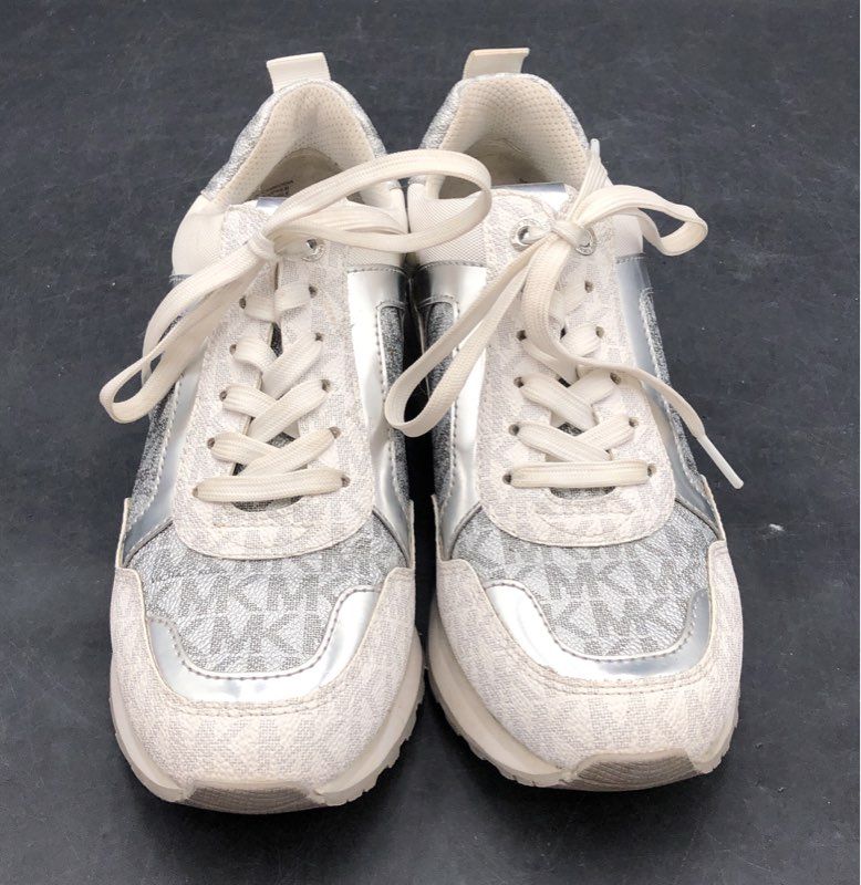 Michael Kors Wilma Trainer Silver White Logo Metallic Sneakers Women's Size 6