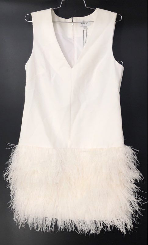 NWT Milly Women's White Veronica Cady Feather Mini Dress - Size 10