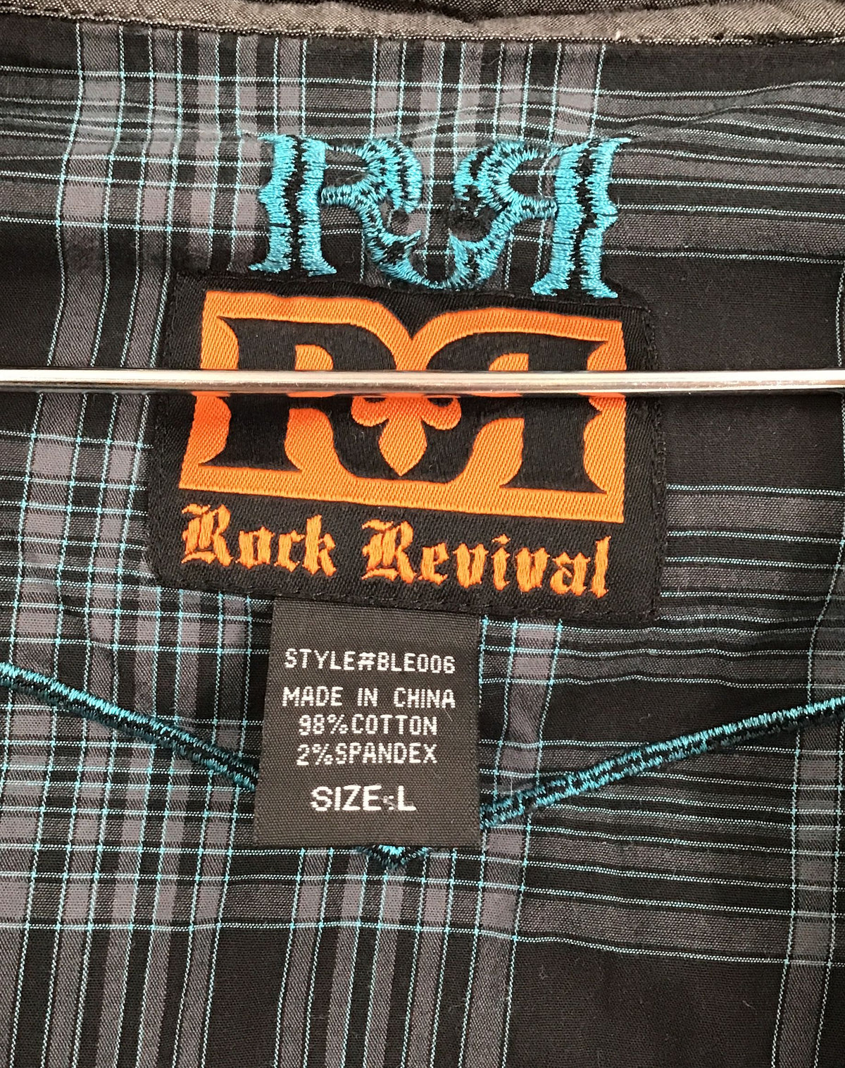 Rock Revival Men&#39;s Black Gray Plaid Button-Up Shirt - Size Large