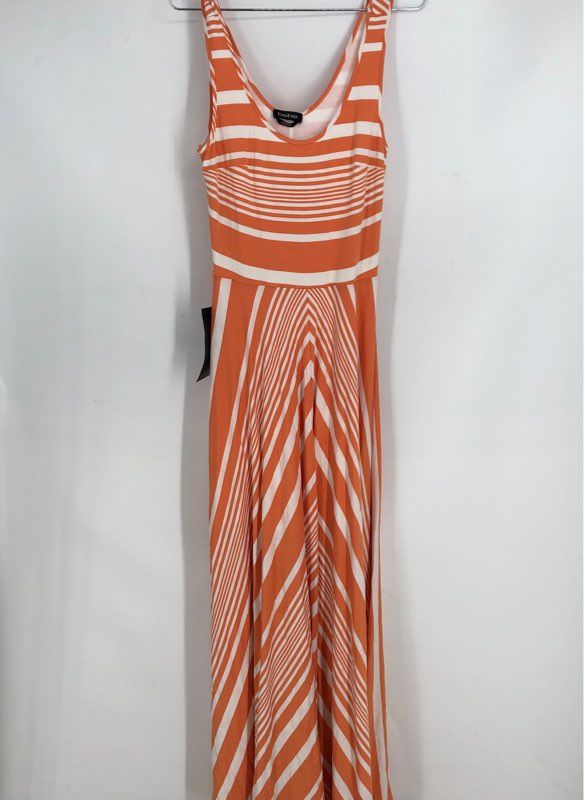 NWT Bebe Women&#39;s Orange White Striped Maxi Dress - Size S