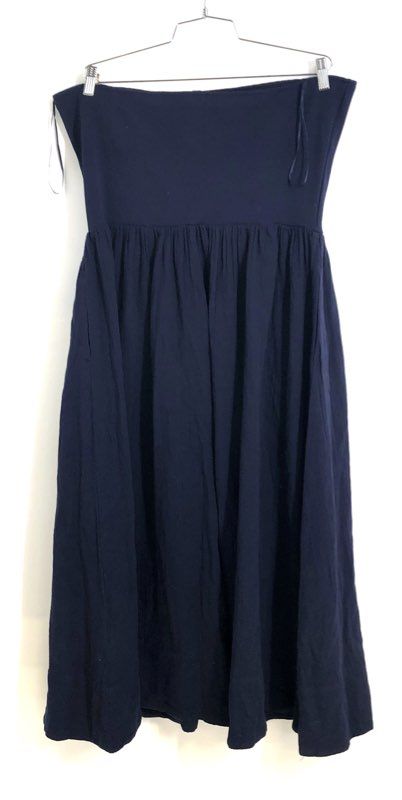 Gap Women's Strapless Mixed Media Midi Dress Navy Blue Ribbed Cotton Sz XL NWT