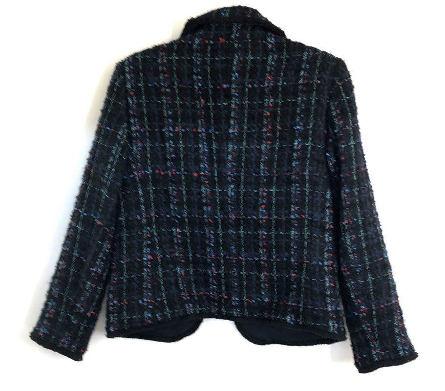 Ann Taylor Women's Black Multi Tweed Textured Open Front Jacket Pockets Sz 0