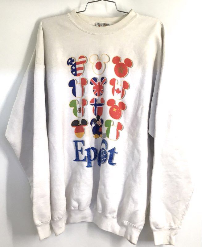 Vintage 90s Disney Epcot World Showcase Mickey Flag White Sweatshirt Sz XL