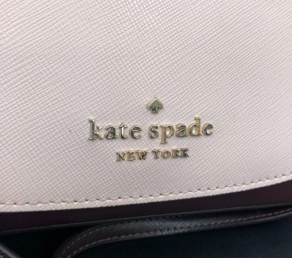 Kate Spade Pale Pink Burgundy Leather Flip Crossbody Bag Gold Hardware COA