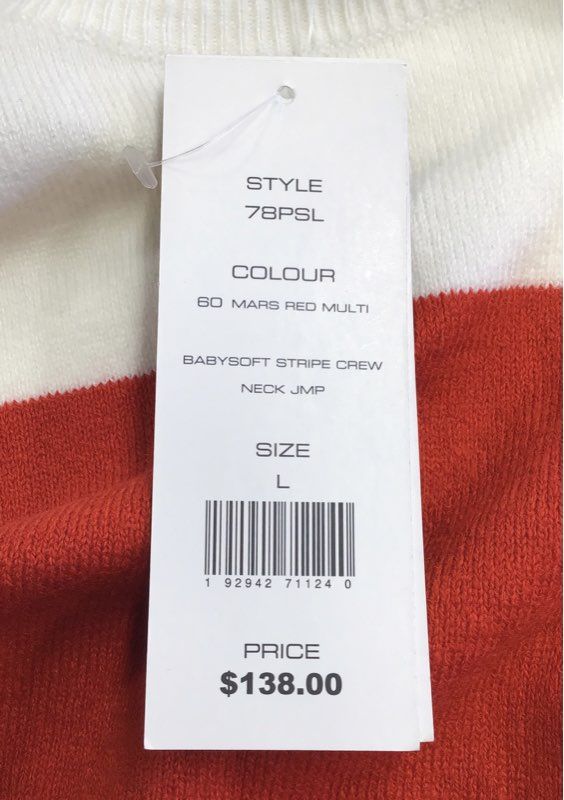 NWT French Connection Red Gray Colorblock Babysoft Stripe Sweater Men's L