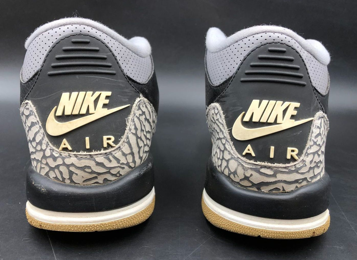 Nike Air Jordan 3 Retro OG BG 'Black Cement Grey' & Red Sneakers - Sz 7Y (+COA)