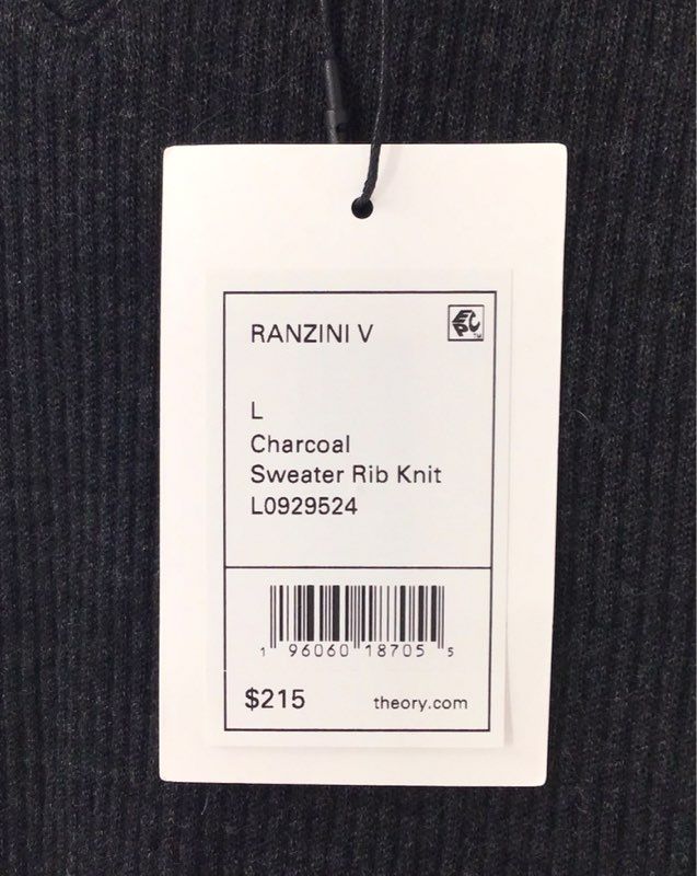 Theory Women's Ranzini V Rib Knit Sweater Charcoal NWT Sz L