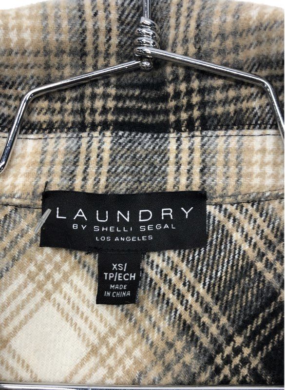 Laundry by Shelli Segal Women's Mink Plaid Shacket Shirt Jacket Tan Black NWT XS