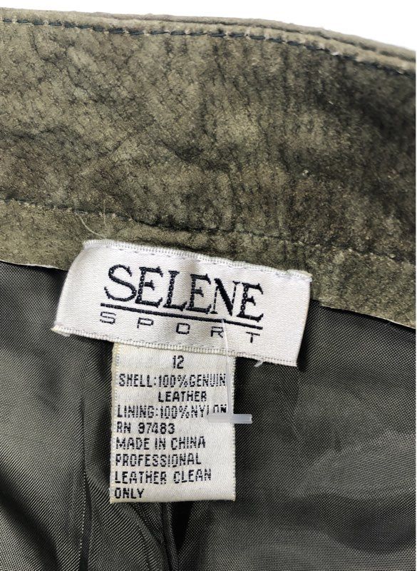 Vintage 90s Selene Sport Women's Olive Green Suede Leather Patchwork Set Sz 12