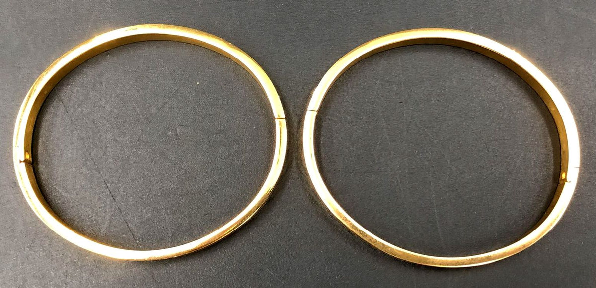 Lot of 2 Gucci Inspired Gold-Tone GG Bangle Bracelets Hinged Web Stripe