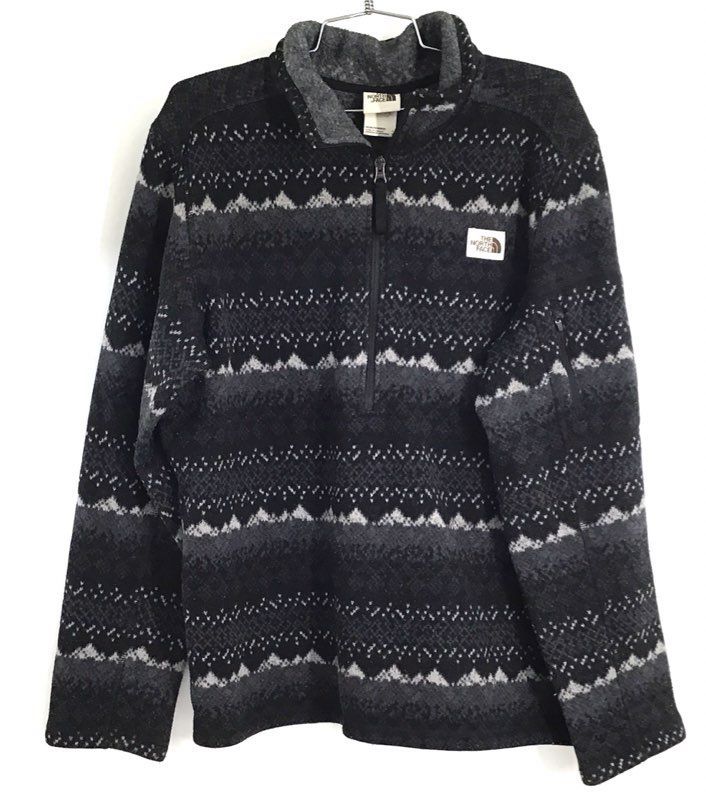 The North Face Men's 1/4 Zip Fleece Pullover Black Gray Fair Isle Geometric Sz L