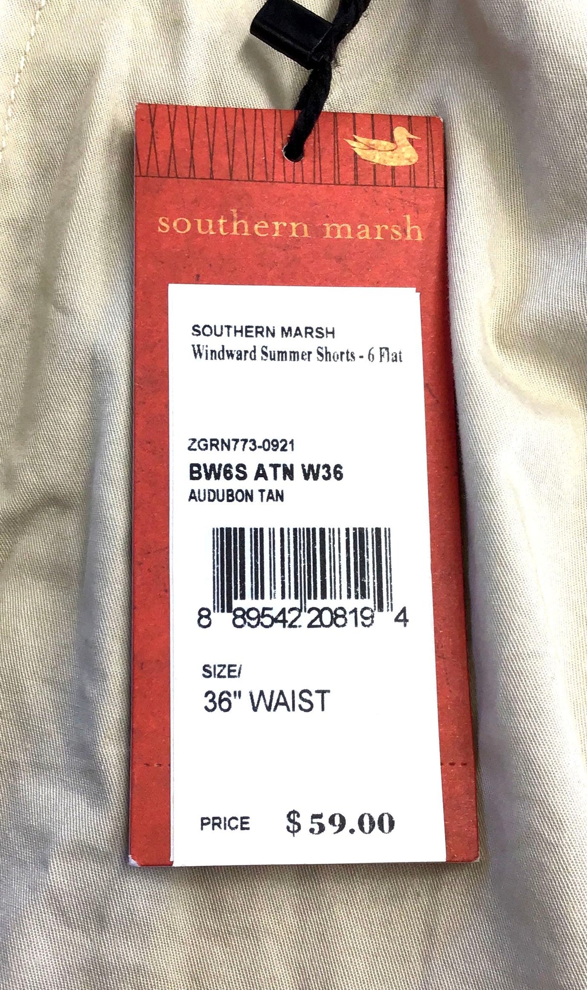 NWT Southern Marsh Men's Tan Cotton Windward Summer Chino Shorts - Size 36