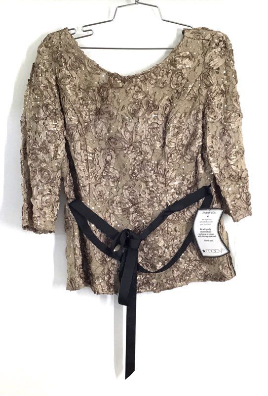 Alex Evenings Women's Champagne 3D Rosette Lace Sequin Evening Blouse NWT Sz M