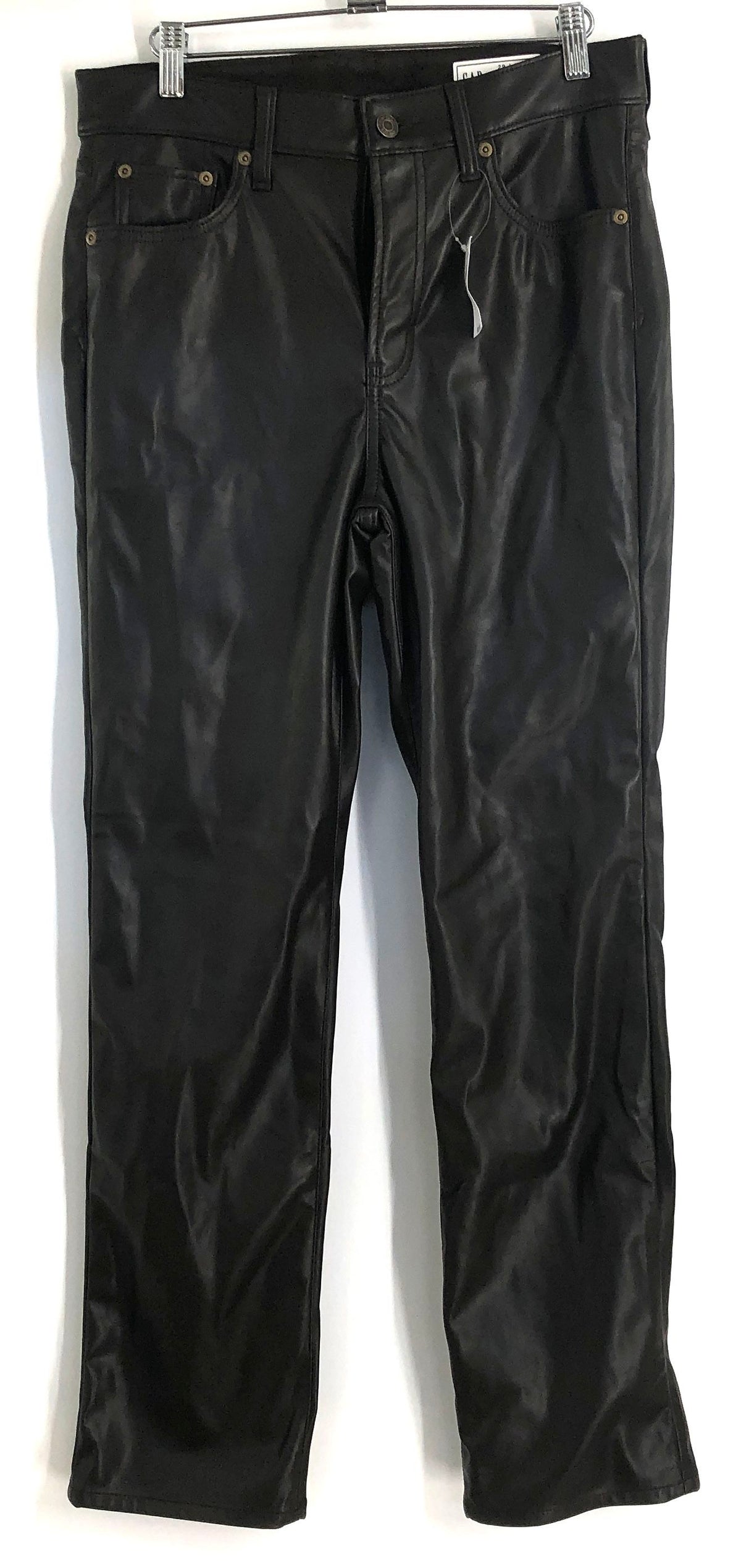 GAP Women's Black Faux Leather '90s Straight High Rise Pants NWT Sz 8R 29