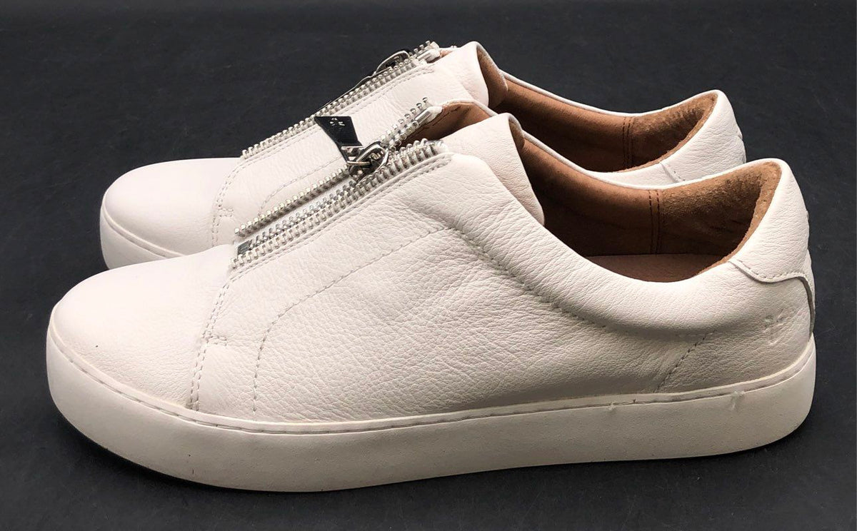 Frye Ivy Zip White Pebbled Leather Low Top Sneakers Women's Size 10 M