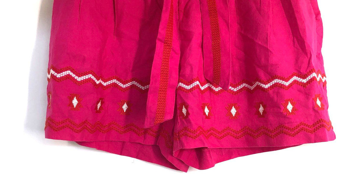 LOFT Women's Pink Embroidered Paperbag Waist Linen Blend Shorts Size XS NWT