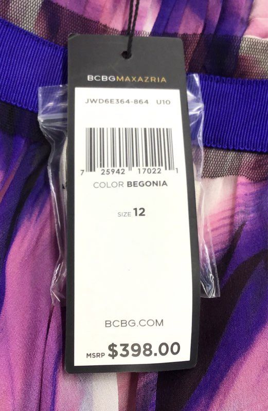 BCBGMAXAZRIA NWT Silk Strapless Begonia Print Gown Maxi Dress Sz 12