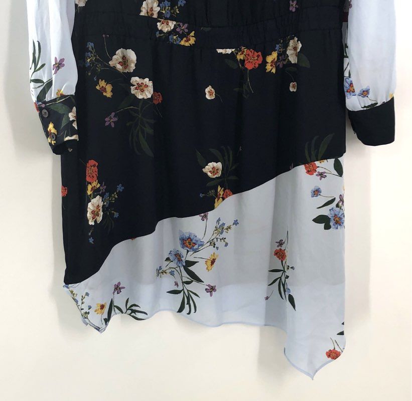 Vince Camuto Women's Floral Colorblock Shirt Dress Caviar Black NWT Sz L