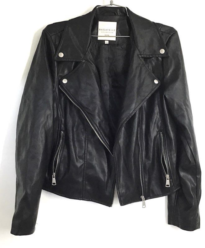 Bagatelle Collection Women's Black Faux Leather Moto Biker Jacket Size L