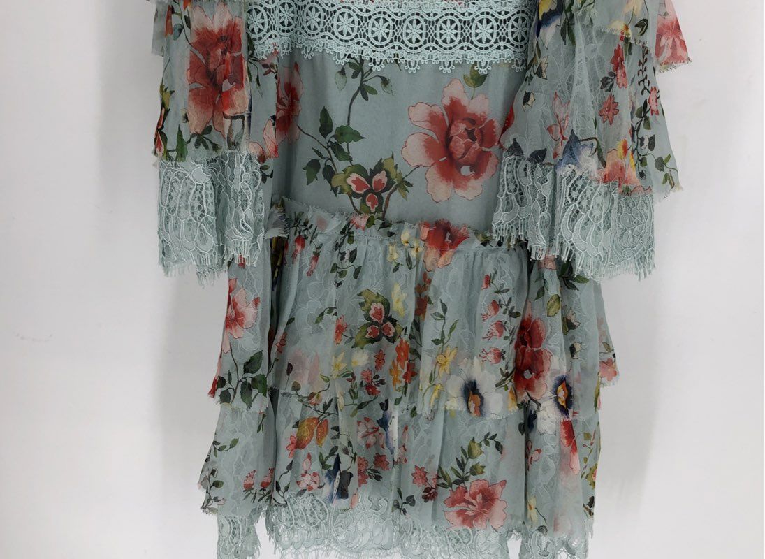 NWT alice + olivia Women's Clyde Floral Tiered Ruffle Lace Mini Dress Sz 4