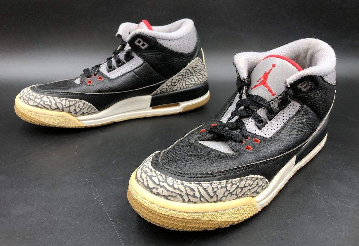 Nike Air Jordan 3 Retro OG BG 'Black Cement Grey' & Red Sneakers - Sz 7Y (+COA)