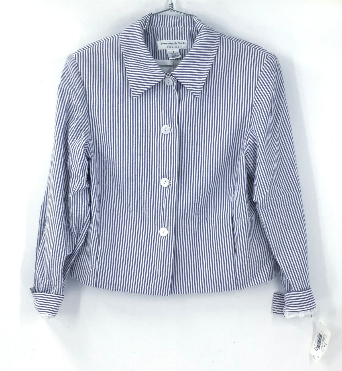 NWT Preston & York Premiere Women's Blue White Striped Jacket - Size 8