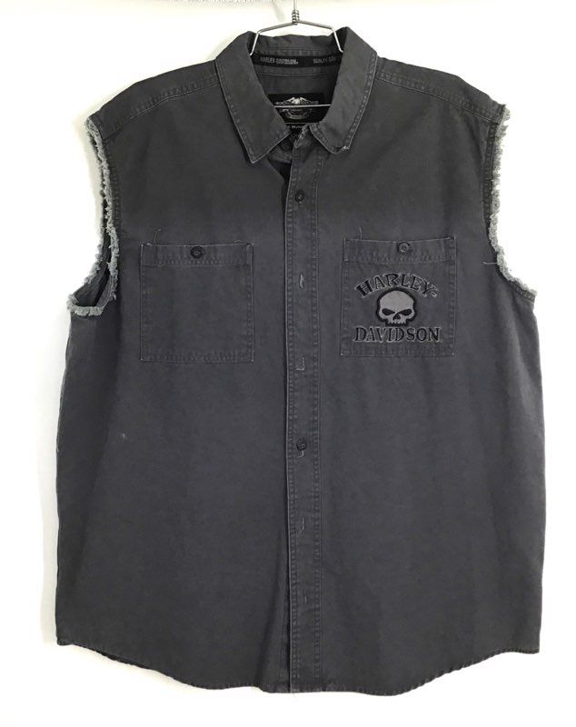 Harley-Davidson Willie G Skull Sleeveless Button Up Shirt Vest Gray Sz XL