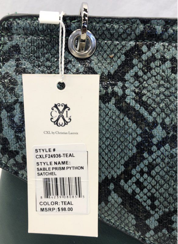 NWT CXL Christian Lacroix Teal Sable Prism Python Satchel Handbag Silver