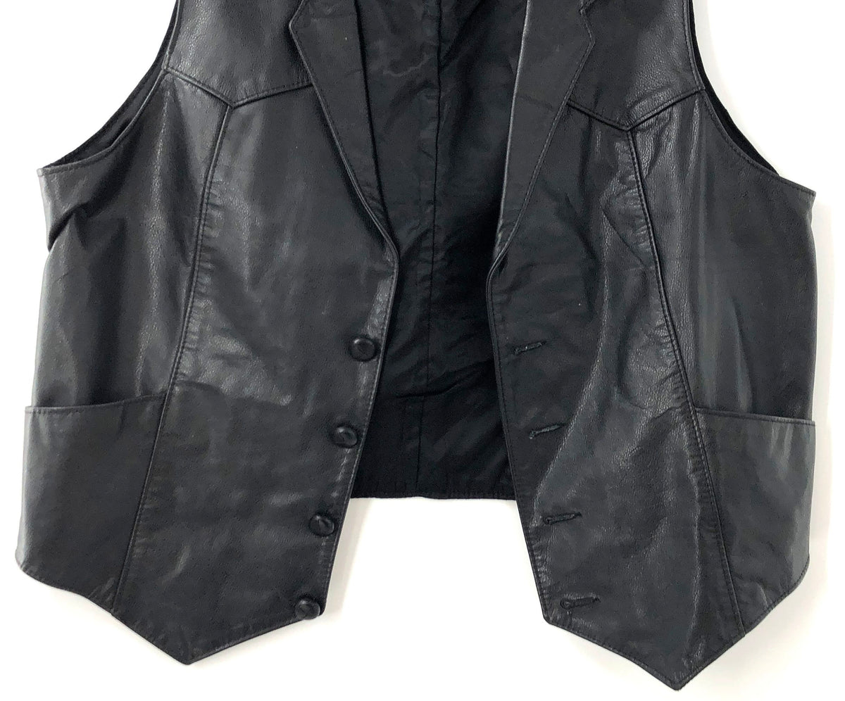 The Leather Factory Men's Black Leather Western Biker Vest Made in USA Sz 44R