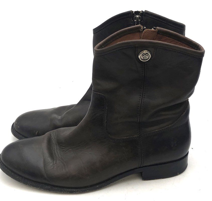 Frye Melissa Button Short Boot Smoke Brown Leather Ankle Boots Size 9.5 B