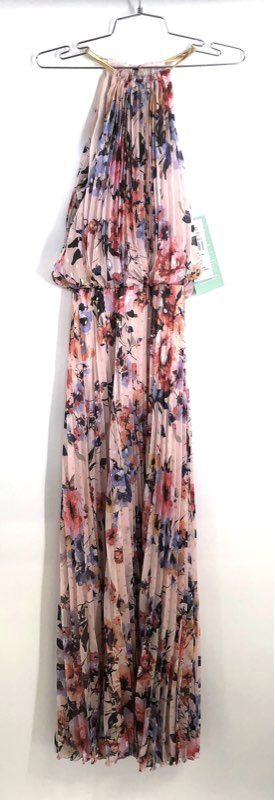 Sam and Jess Women's Pleated Maxi Dress Blush Coral Floral Halter Neck NWT Sz 8