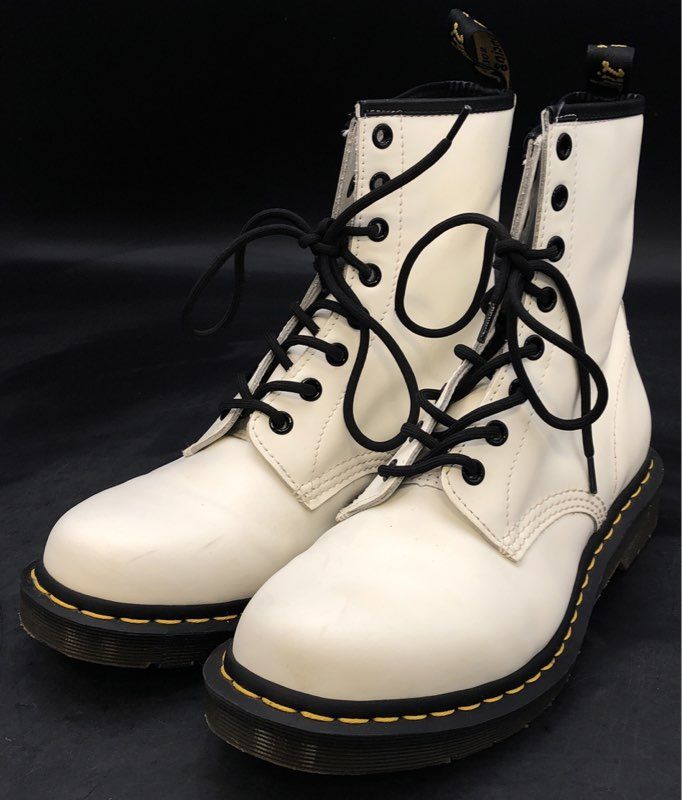 Dr Martens 1460 Pascal Zip White Smooth Leather 8-Eye Boots Womens Size 9