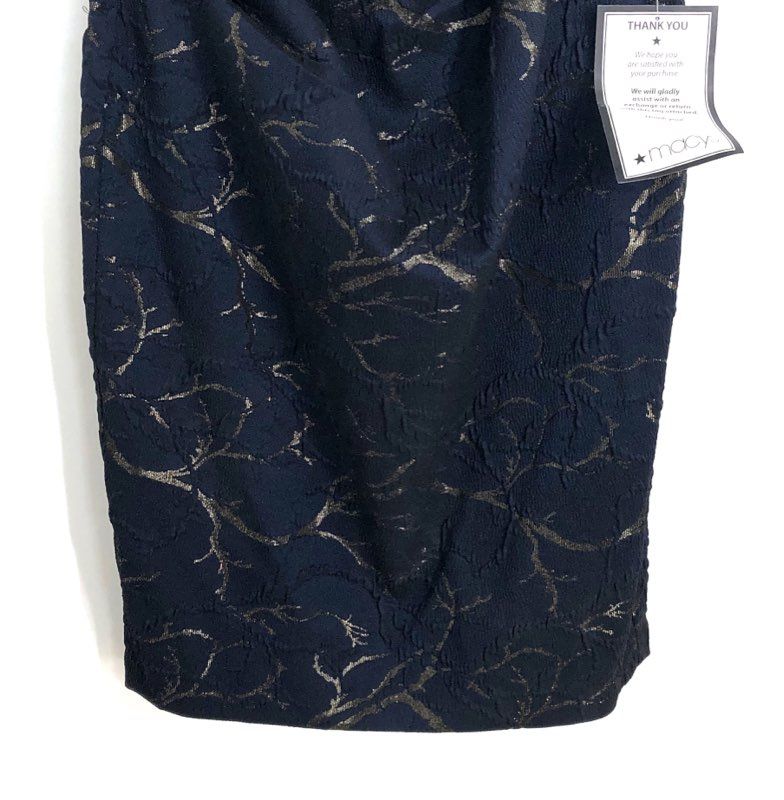 Adrianna Papell Women's Navy Gold Metallic Jacquard Sheath Dress Sz 6 NWT