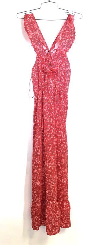 Bahia Women's Red Polka Dot Talia Beach Maxi Dress Ruffle Lace Up NWT Size M