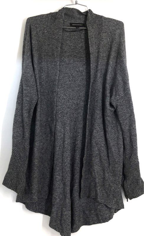 Banana Republic Women's Gray Marl Open Front Cardigan Sweater Zipper Cuffs Sz M