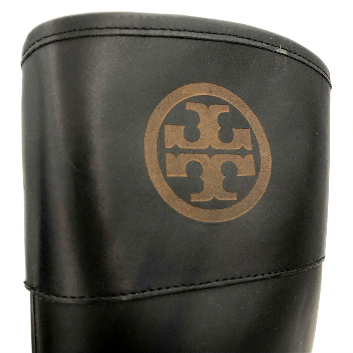 Tory Burch Women's Black Rubber/Leather Rain Boots w/ Logo Detail - Sz 7B (+COA)