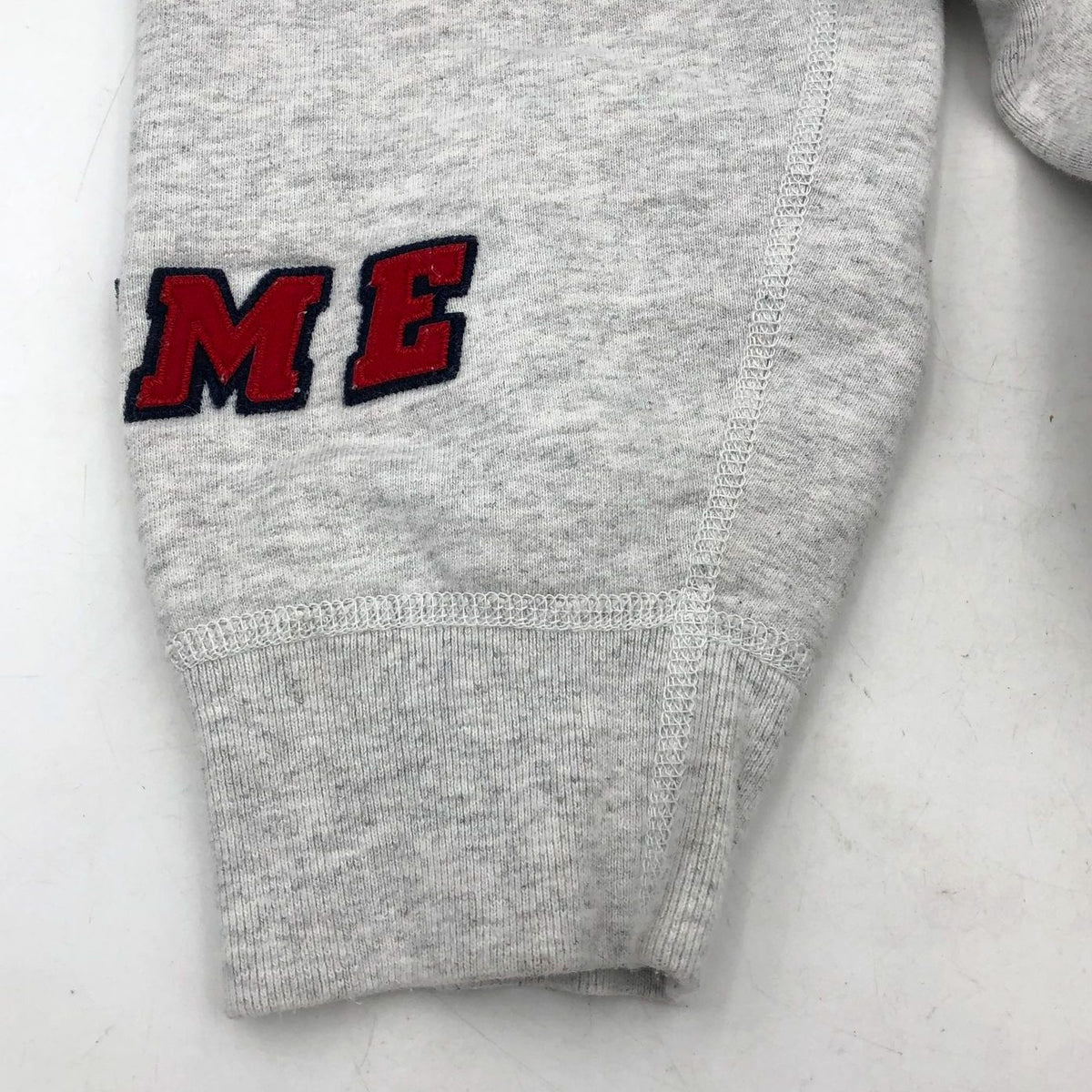 Supreme Light Heathered Grey Hoodie with Red/Blue Sleeve Logo Patches - Size L