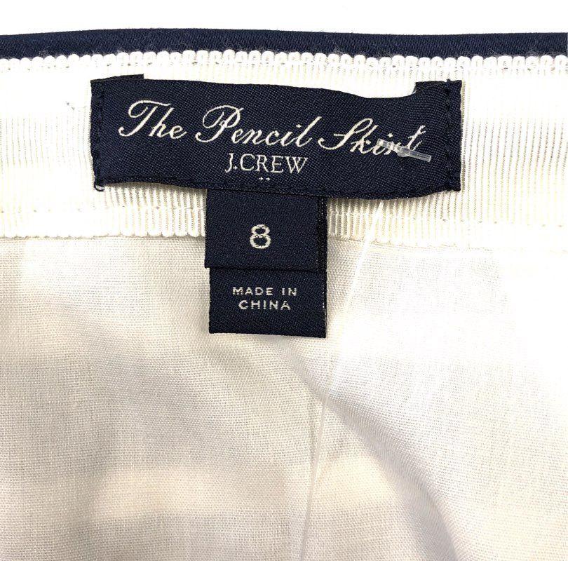 J.Crew Women's The Pencil Skirt Navy White Striped Stretch Cotton NWT Sz 8