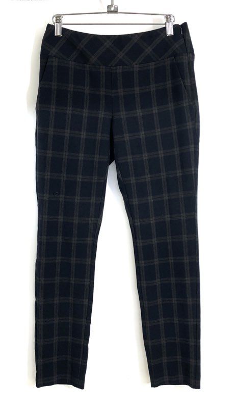 Cabi Women's Navy Blue Gray Plaid Check Stretch Slim Leg Side Zip Pants Sz 2
