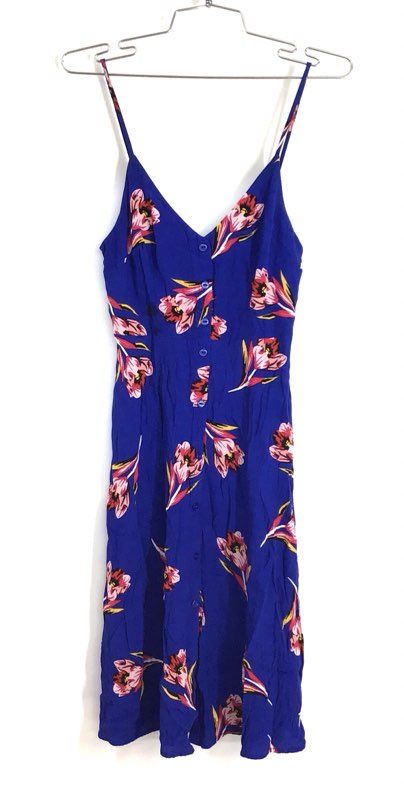Express Women's Blue Floral Button Front Spaghetti Strap Midi Dress Sz XS