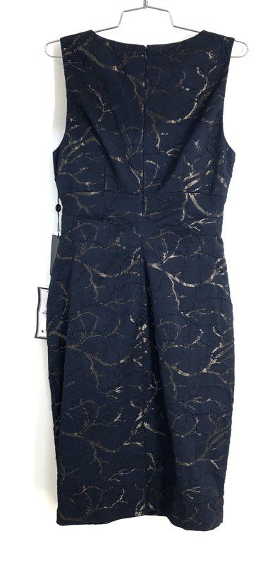 Adrianna Papell Women's Navy Gold Metallic Jacquard Sheath Dress Sz 6 NWT