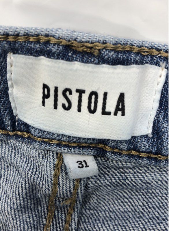 Pistola Women's Blue Distressed High Rise Ripped Knee Frayed Hem Jeans Sz 31