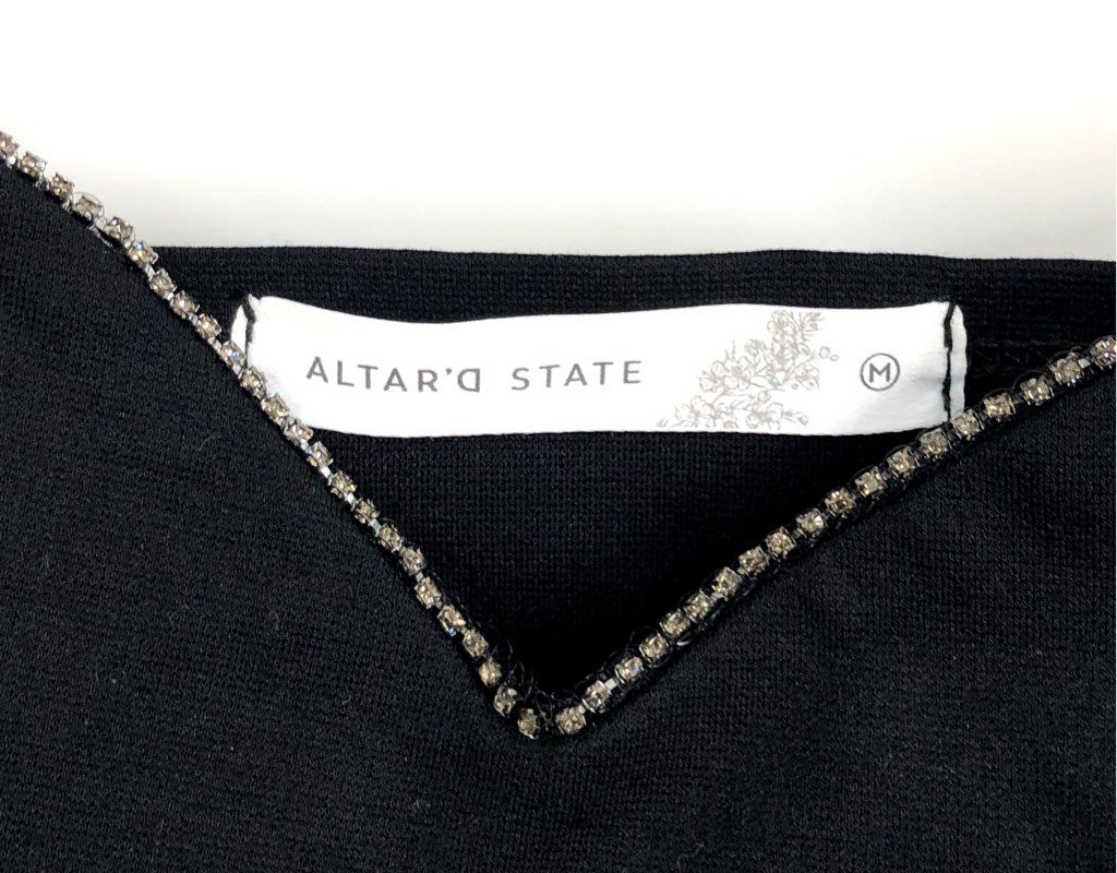 Altar'd State Women's Black Rhinestone Trim Sweetheart Back Tie Crop Top Sz M