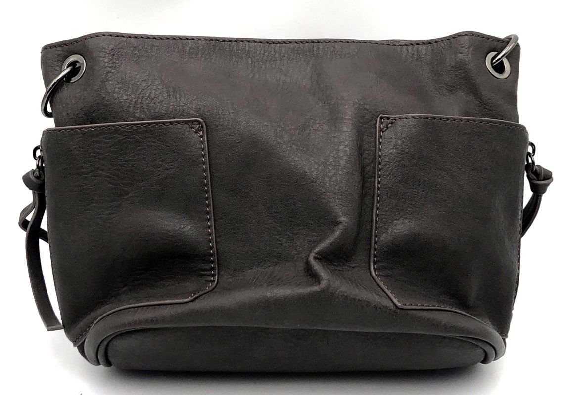 Steve Madden Charcoal Grey Faux Leather Grommet Strap Shoulder Hobo Bag